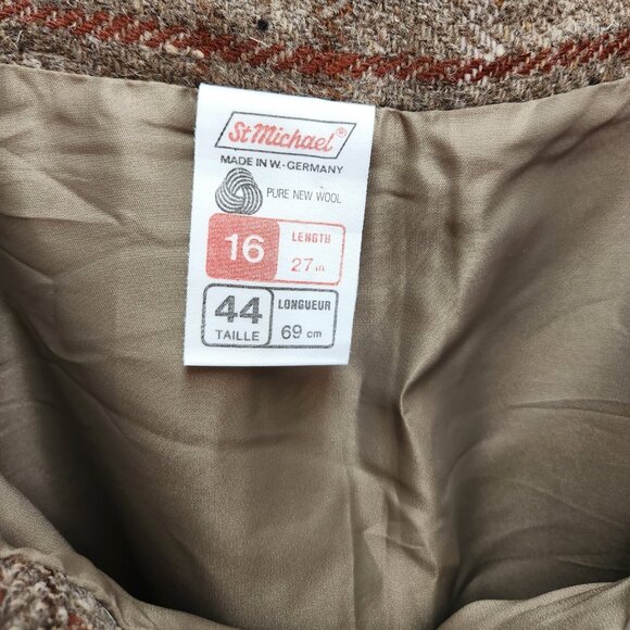 Vintage Wool A-line Skirt Tweed Plaid w Belt, Kick Pleats, Side Zip, Fully Lined - Picture 5 of 8